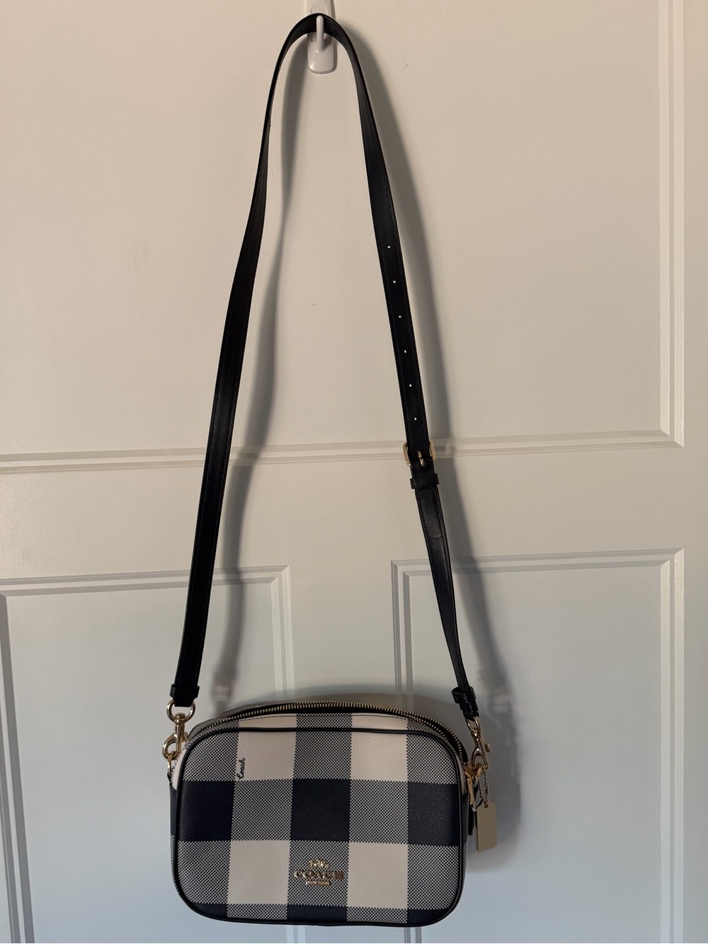 Coach Navy and White Checkered Camera Bag